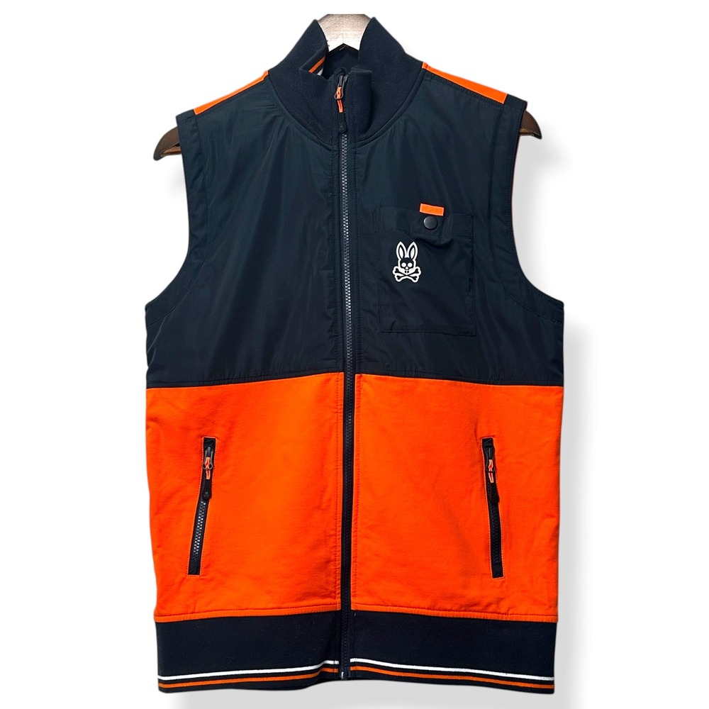 Psycho Bunny Vest Orange Black Lindale Preppy Streetwear Varsity Logo Mens S